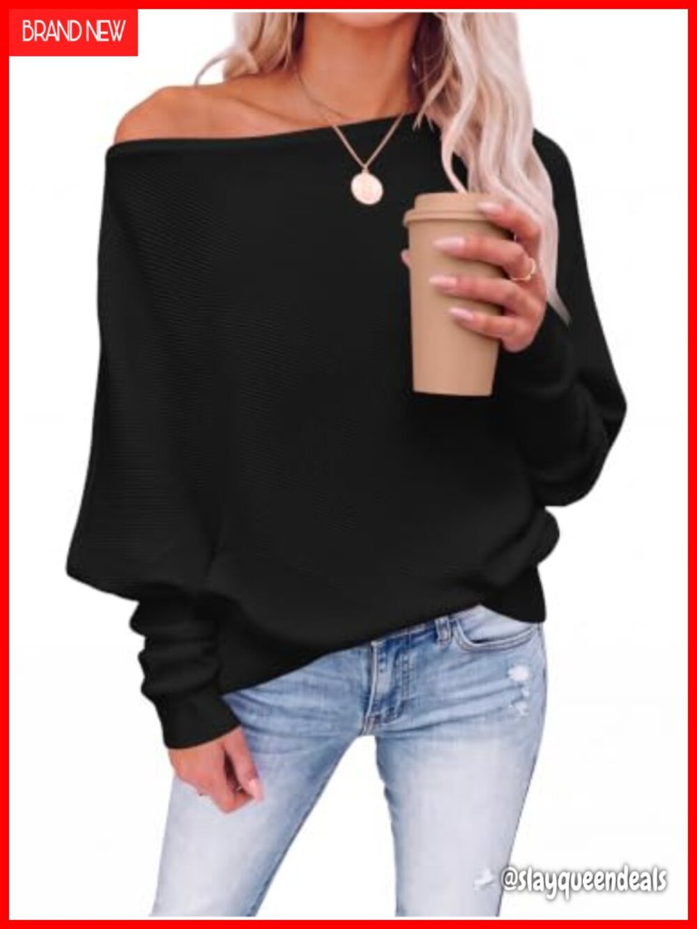 Off The Shoulder Sweater Oversized Long Sleeve Knit Pullover Fall Top